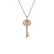 Pendentif Classique Cadenas Cœur Torsadé Argent 925 Plaqué Or Rose et Charms Grande Clé Jade