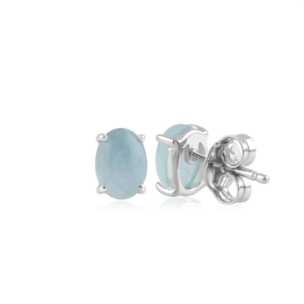 Boucles d'Oreilles Clou Classique Argent 925 Aigue-Marine Opaque