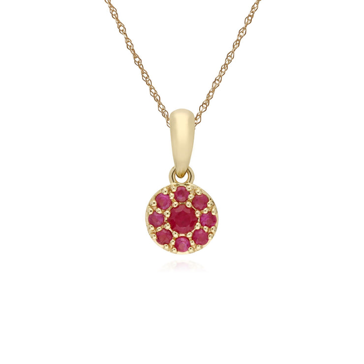 9 ct or Jaune Rubis Rond Serti Pendentif sur 45cm Chaîne