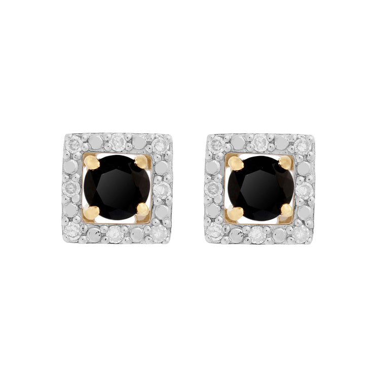 Boucles d'Oreilles Clou Onyx Noire Classique Or Jaune 375 et Ear-Jacket Carré Diamant