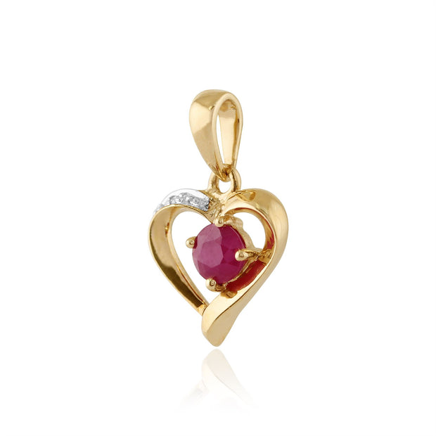 Pendentif Cœur Classique Or Jaune 925 Ruby et Diamant Rond