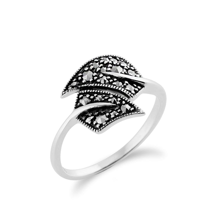 Gemondo Bague Art Nouveau, Argent Massif 925 0,27 CT Marcassite Style Art Nouveau Bague Feuille