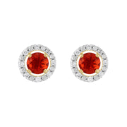 Boucles d'Oreilles Clou Opale de Feu Classique Or Jaune 375 et Ear-Jacket Rond Diamant
