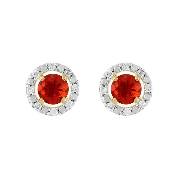 Boucles d'Oreilles Clou Opale de Feu Classique Or Jaune 375 et Ear-Jacket Rond Diamant