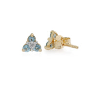 Boucles d'Oreilles Clou Classique Or Jaune 375 Topaze Bleu et Diamant