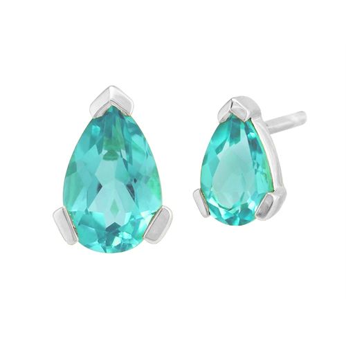 Pendentif et Boucles d'Oreilles Clou Classique Or Blanc 375 Topaze Bleue Poire