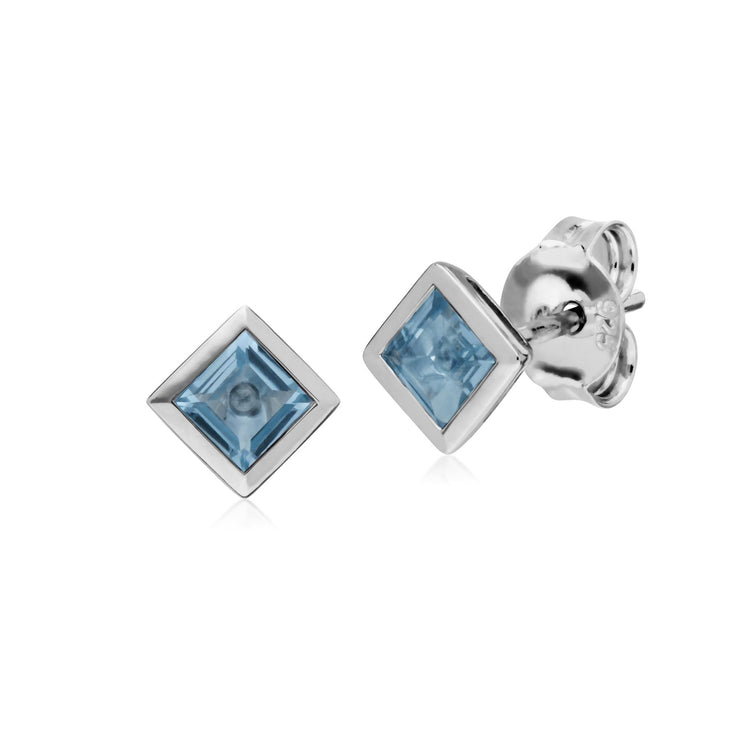 Topaze Boucles D'Oreilles, Argent Sterling Simple Topaze Bleu Chaton Carré Boucles D'Oreilles