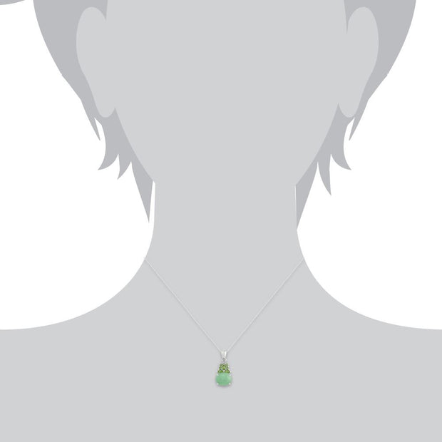 Pendentif Classique Argent 925 Jade Verte Cabochon et Péridot Style Cluster