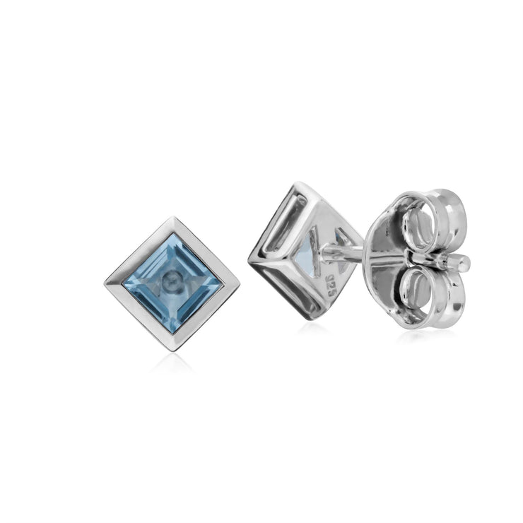 Topaze Boucles D'Oreilles, Argent Sterling Simple Topaze Bleu Chaton Carré Boucles D'Oreilles