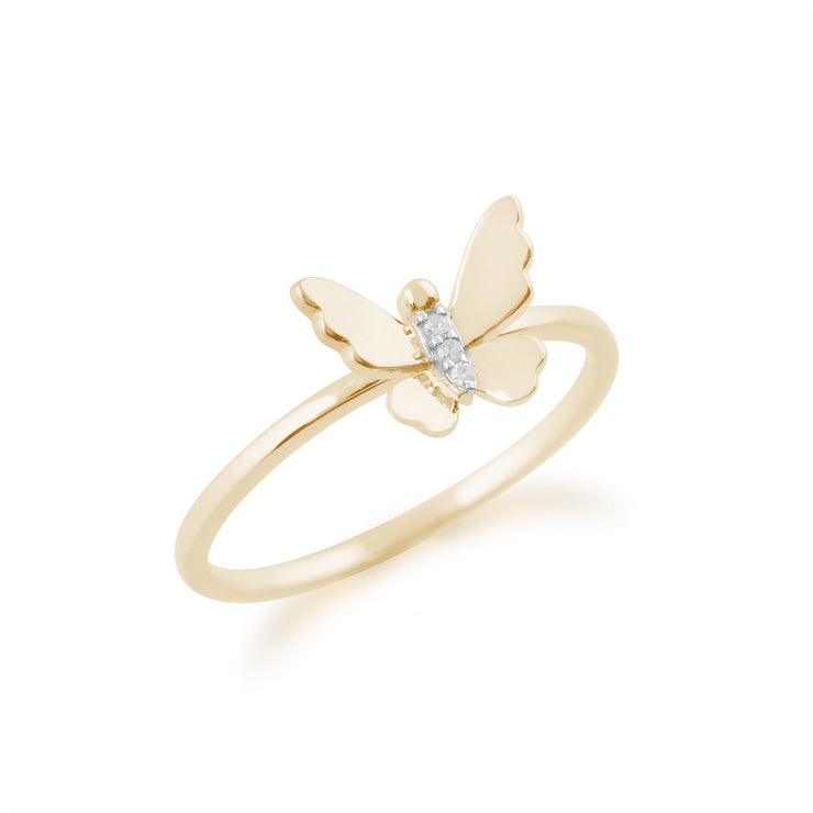 Gemondo 9ct Yellow Gold 0.01ct Diamond Butterfly Ring