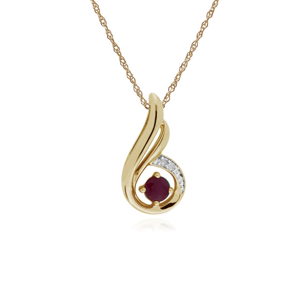 Rubis Collier, 9 CT Rubis or Jaune & Diamant Pendentif Spirale avec 45cm Chaîne