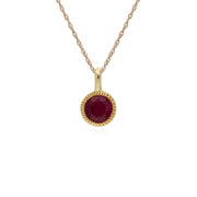 Rubis Collier, 9 CT or Jaune Rubis Pierre Unique Rond Milgrain Pendentif sur 45cm Chaîne