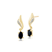 Boucles d'Oreilles Pendantes Classique Or Jaune 375 Saphir Oval et Diamant