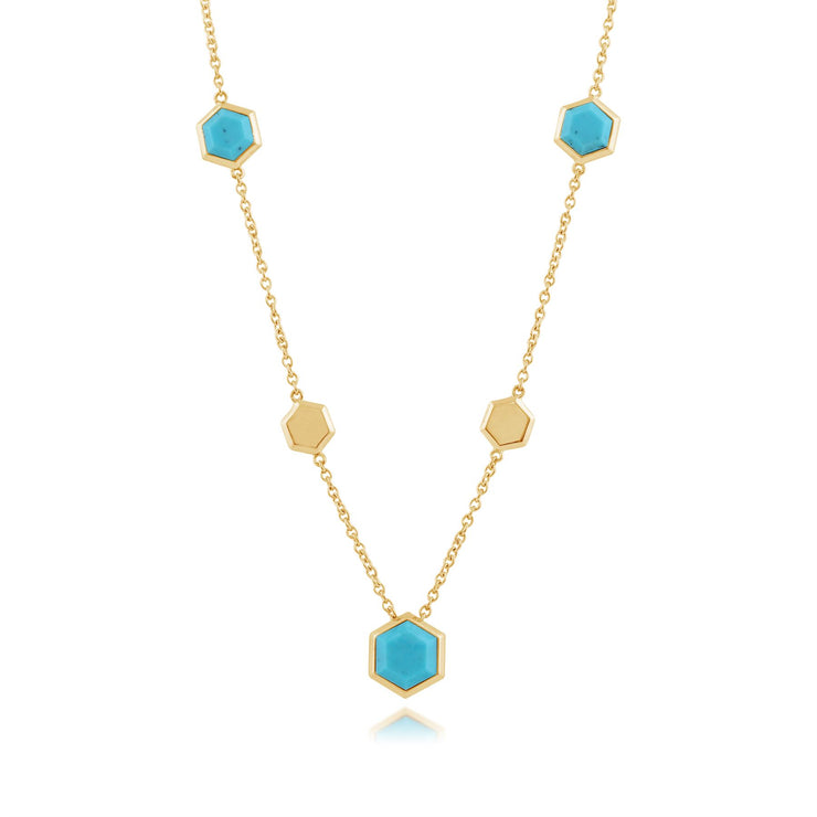 Collier Géométrique Argent 925 Plaqué Or avec Turquoise Hexagonale