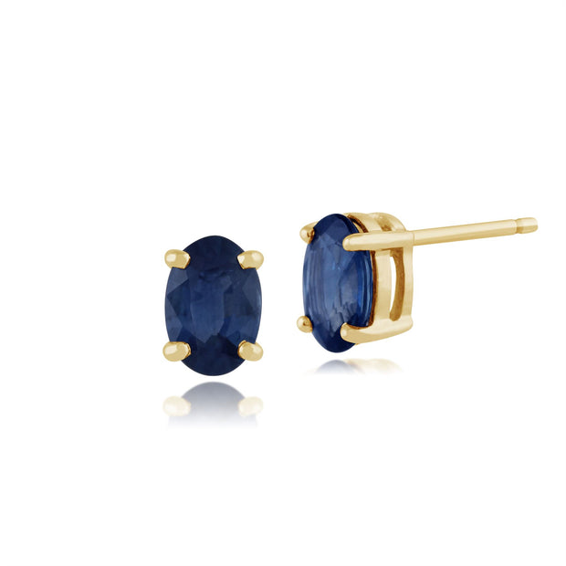 Bracelet et Boucles d'Oreilles Clou Classique Or Jaune 375 Saphir Bleu Clair Oval