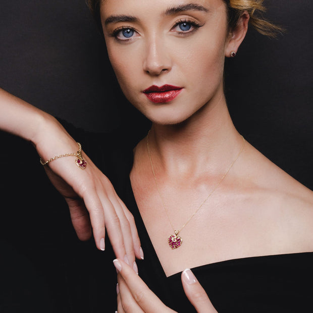 Bracelet Charm's et Pendentif Cœur Classique Or Jaune 375 Rubis Marquise