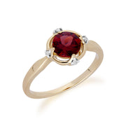 Gemondo 9ct Yellow Gold Halo Mozambique Garnet & Diamond Round Cut Ring