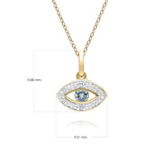 ECFEW™ Pendentif Evil Eye Délicat Topaze Bleu et Diamants en Or Jaune 375