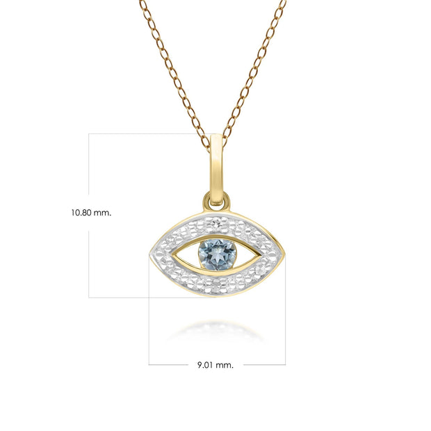 ECFEW™ Pendentif Evil Eye Délicat Topaze Bleu et Diamants en Or Jaune 375