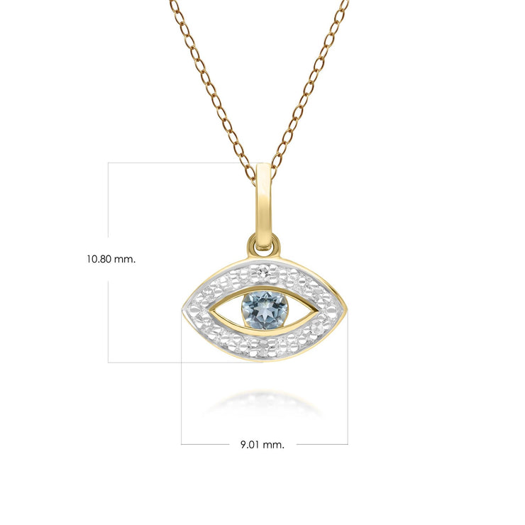 ECFEW™ Pendentif Evil Eye Délicat Topaze Bleu et Diamants en Or Jaune 375