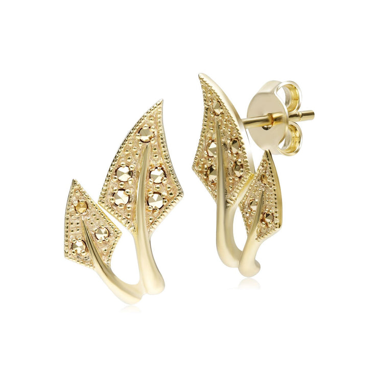 Boucles d'Oreilles Feuille Style Art Nouveau Marcassite