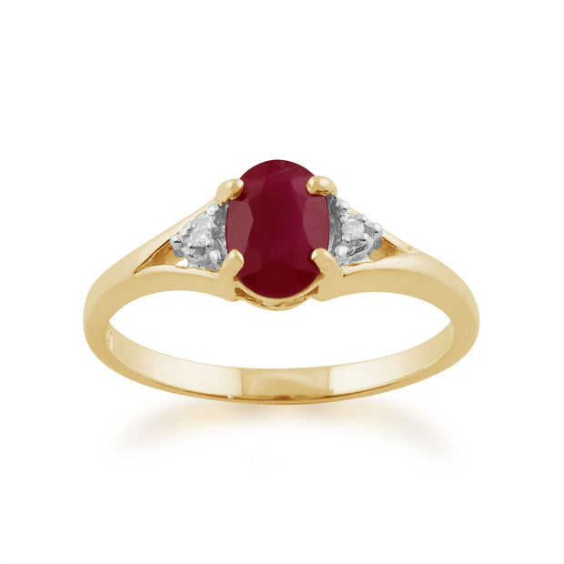 9 Ct Or Jaune 0.95CT CT NATUREL RUBIS & Diamant classique bague pierre Unique