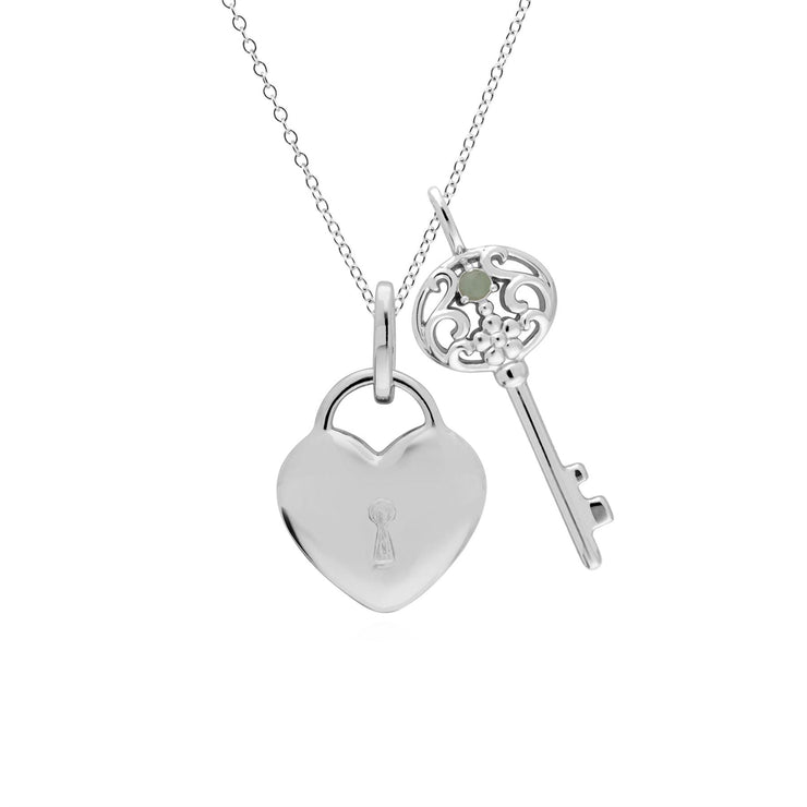 Pendentif Classique Cadenas Cœur Argent 925 et Charms Grande Clé Jade