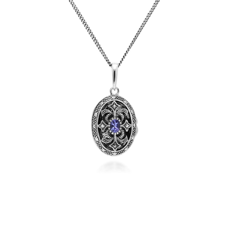 Collier Porte-Photo Style Art Nouveau Argent 925 Tanzanite Oval