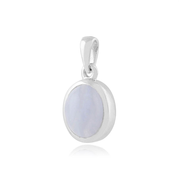 Pendentif Oval Classique Argent 925 Agate Bleue serti Clos