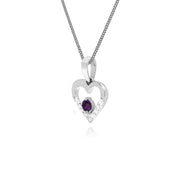 9 ct or Blanc Unique Améthyste & Diamant Coeur Pendentif sur 45cm Chaîne