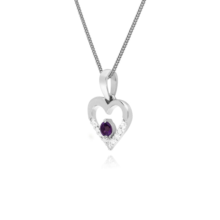 9 ct or Blanc Unique Améthyste & Diamant Coeur Pendentif sur 45cm Chaîne