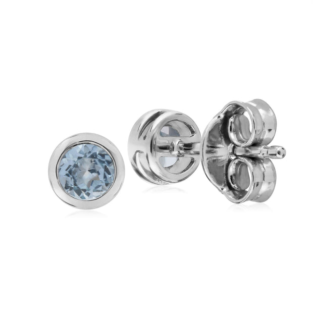 Boucles d'Oreilles Clou en Argent 925 avec Aigue-Marine Rondes