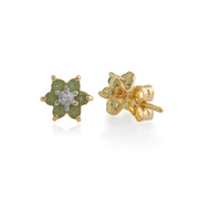 Boucles d'Oreilles Clou Floral Or Jaune 375 Péridot et Diamant Style Cluster