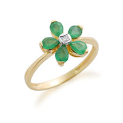 Bague Florale Or Jaune 375 Emeraude et Diamant