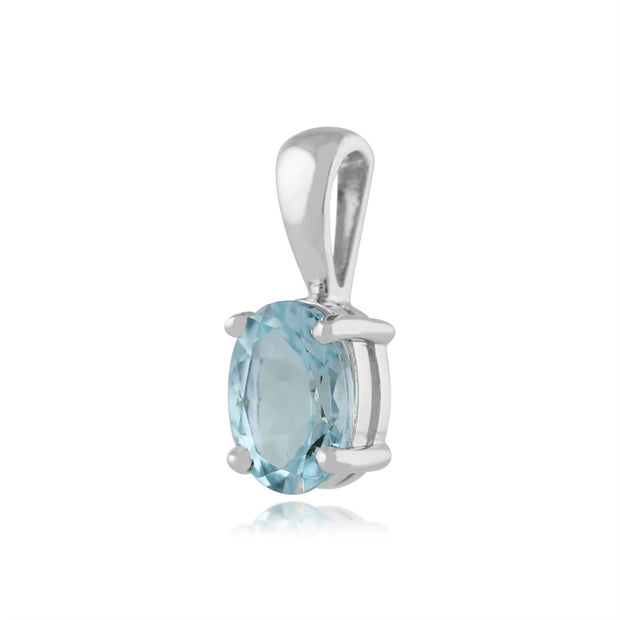 Pendentif Classique Or Blanc 375 Aigue-Marine Ovale