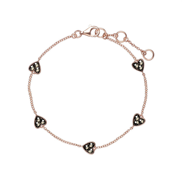 Plaqué or Rose Cœur Argent Sterling Marcassite 19cm Bracelet