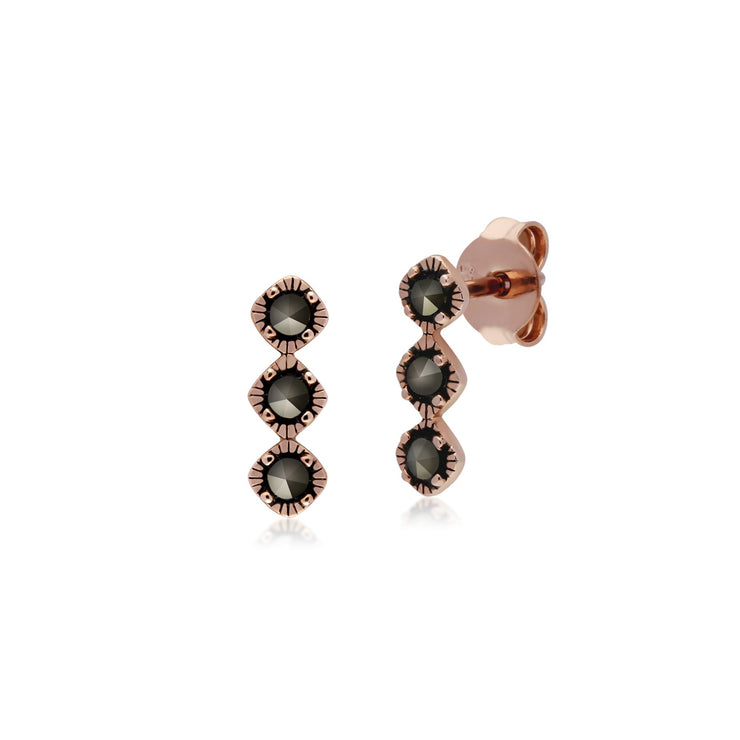 Plaqué or Rose Argent Sterling Triple Pierre Marcassite Boucles D'Oreilles