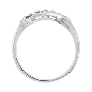 Argent Sterling 0,36 Ct Tanzanite Naturelle & Diamant Contemporain Bague Cinq Pierres