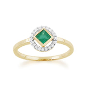 Gemondo Émeraude Bague, 9ct Or Jaune 0.27ct Bague Émeraude & Diamant