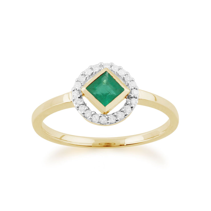 Gemondo Émeraude Bague, 9ct Or Jaune 0.27ct Bague Émeraude & Diamant