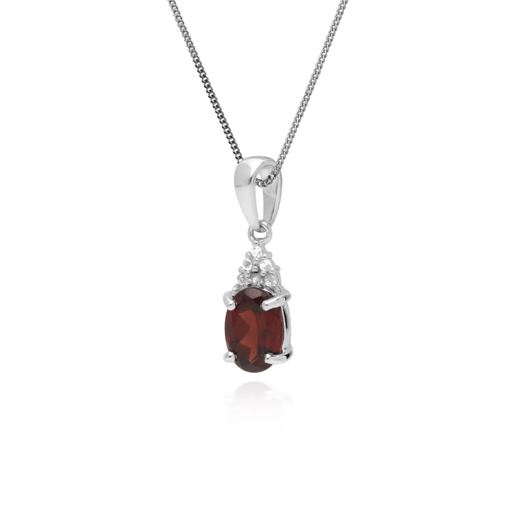 Pendentif Classique Argent 925 Grenat Oval et Topaze Blanc