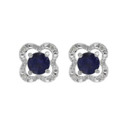 Boucles d'Oreilles Clou Iolite Classique Or Blanc 375 et Ear-Jacket Fleur Diamant