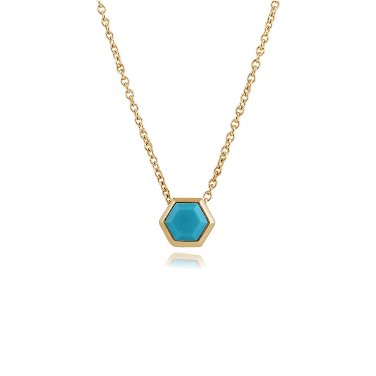 Collier Géométrique Argent 925 Plaqué Or avec Turquoise Hexagonale