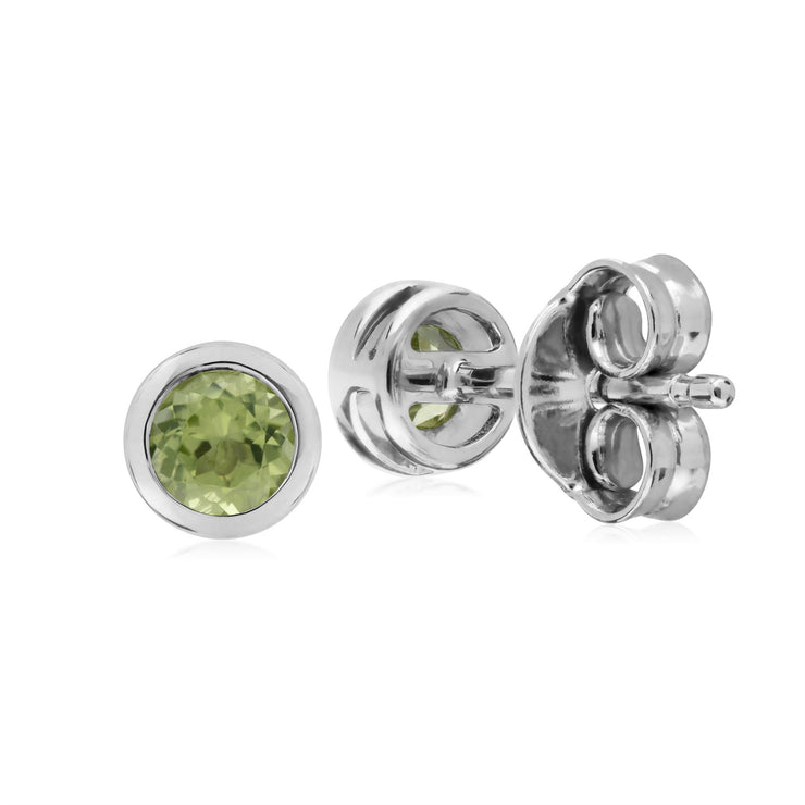 Peridot Boucles D'oreilles, Argent Sterling Simple Peridot Chaton Round Stud Earrings