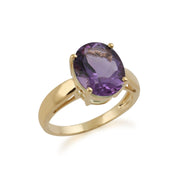 JAUNE 9 Ct Or 3.67ct NATURAL AMETHYST classique Pierre Unique Bague Style