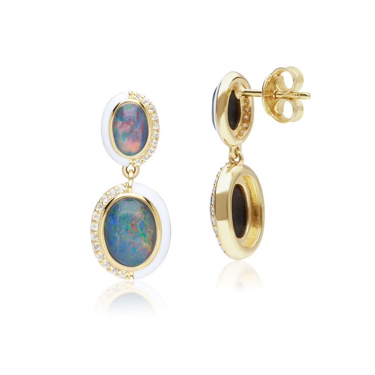 Boucles d'Oreilles Pendantes Siberian Waltz avec Opale Triplet & Opale Blanches