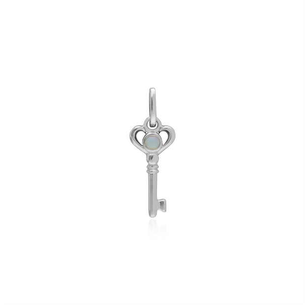 Pendentif Classique Argent 925 Petite Clé avec Opale Ronde