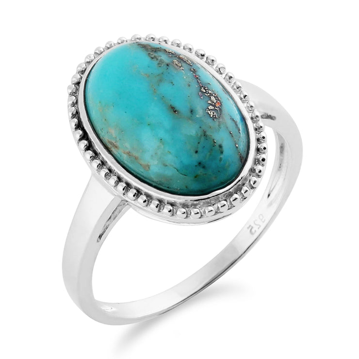 gemondo turquoise Bague, argent sterling 4.00ct CT Turquoise Cabochon ovale Chaton Set unique Pierre bague