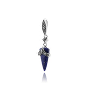 Pendentif et Boucles d'Oreilles Pendantes Style Art Déco Argent 925 Lapis Lazuli et Marcassite