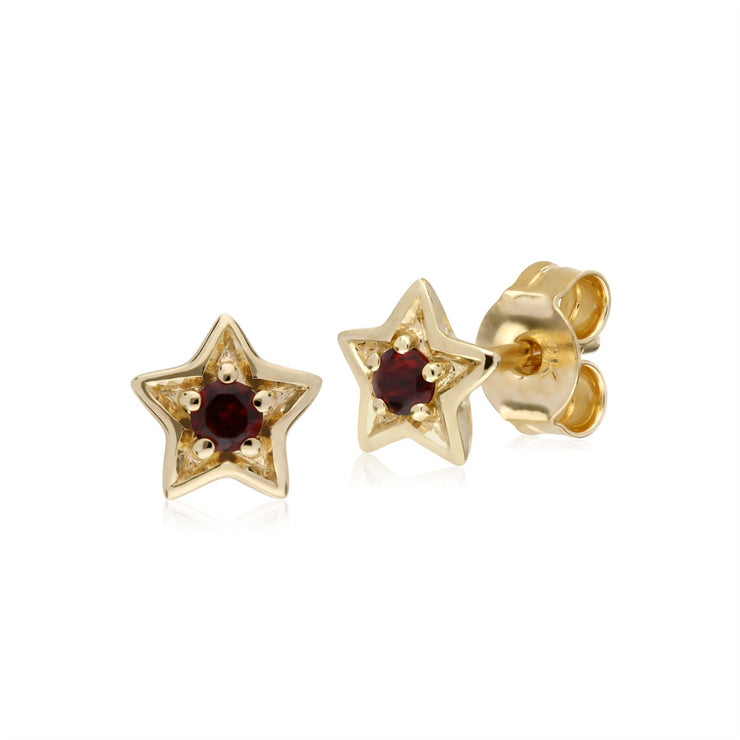 Pendentif et Boucles d'Oreilles Etoile Contemporaine Or Jaune 375 Grenat